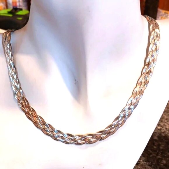 STERLING TRIPLE BRAIDED NECKLACE - Picture 1 of 6